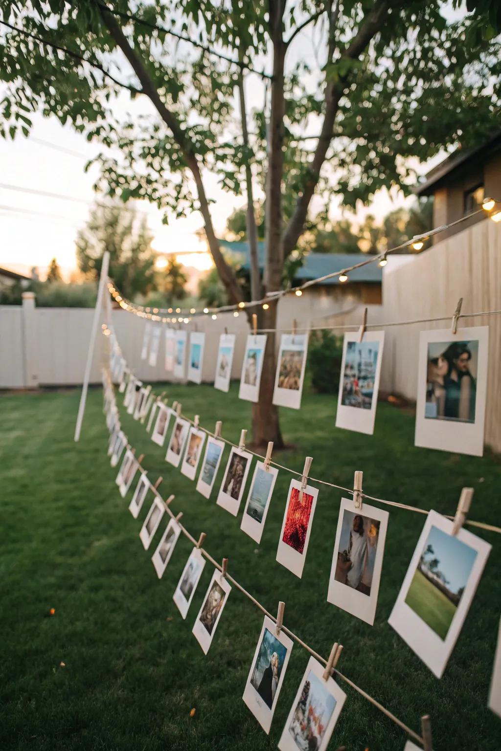 A charming Polaroid snapshot display capturing party moments.