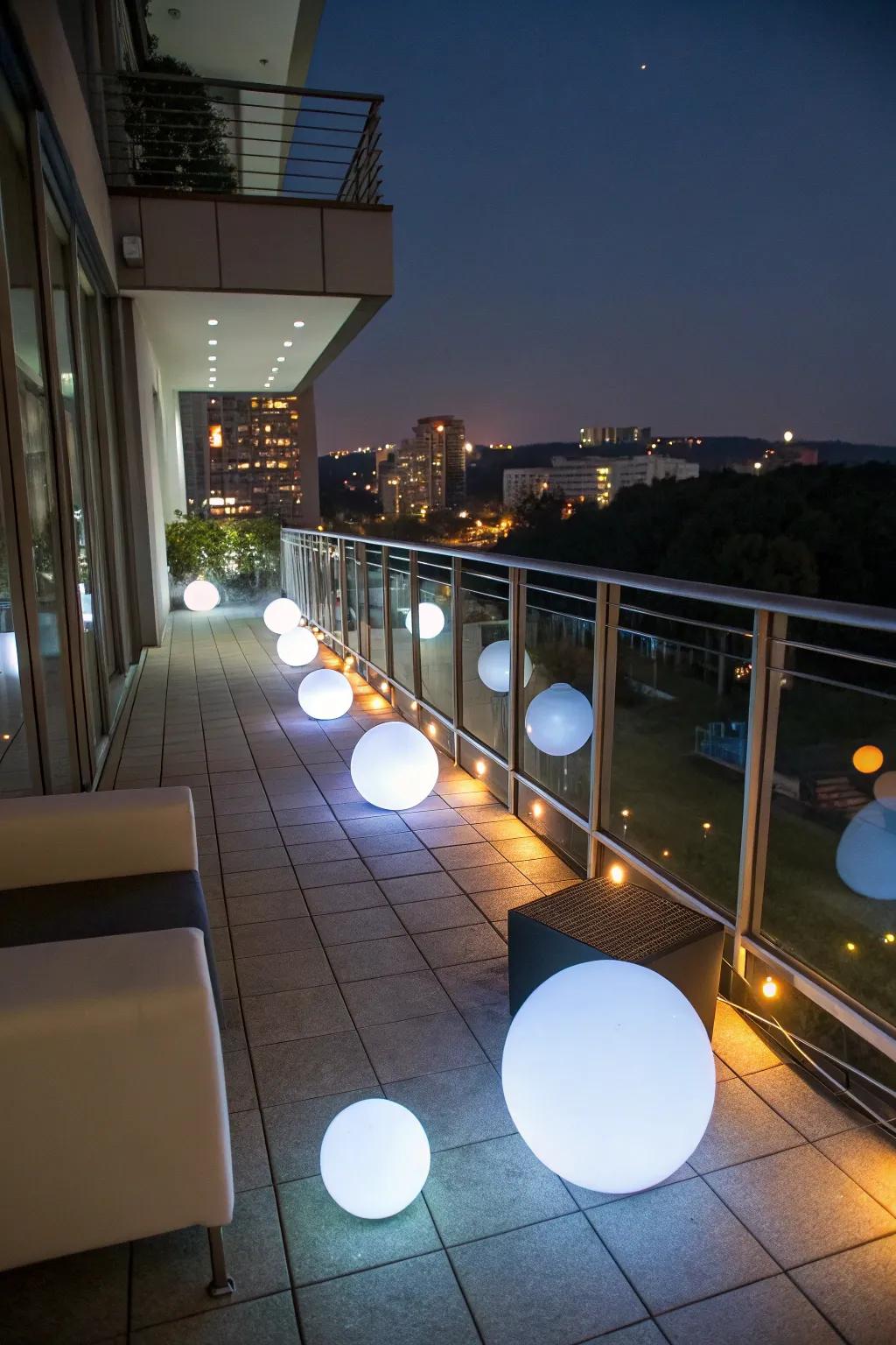 Glowing orbs bring a unique and futuristic flair to balcony lighting.