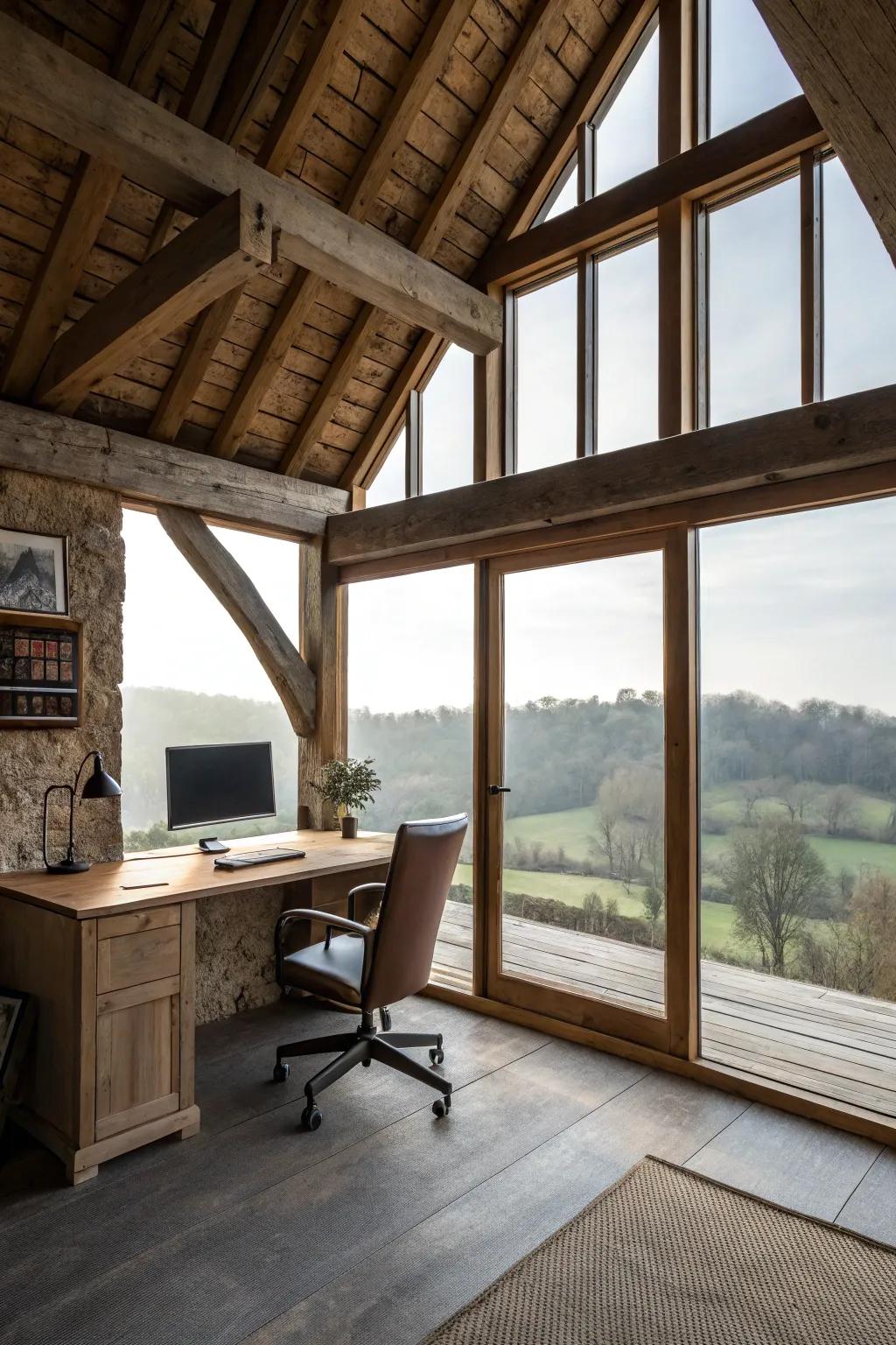 A barn mezzanine office provides a peaceful and inspiring workspace.