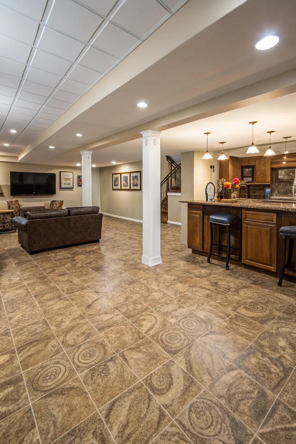 Vinyl sheeting is an economical yet elegant flooring option.