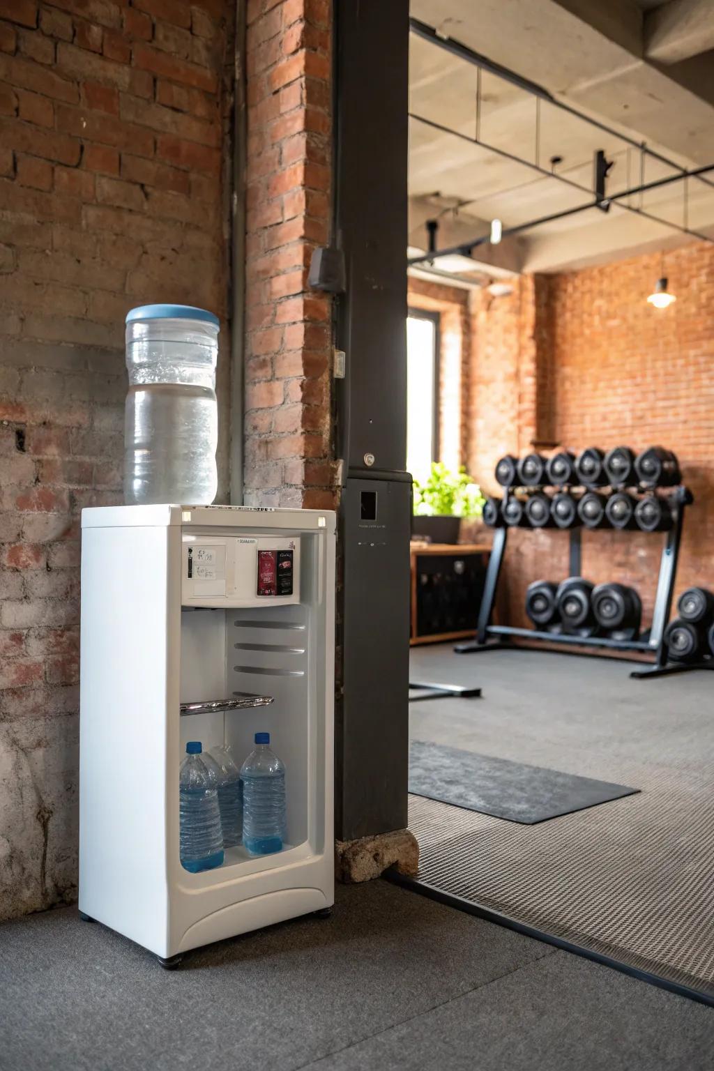 A hydration station confirms you remain refreshed throughout exercises.