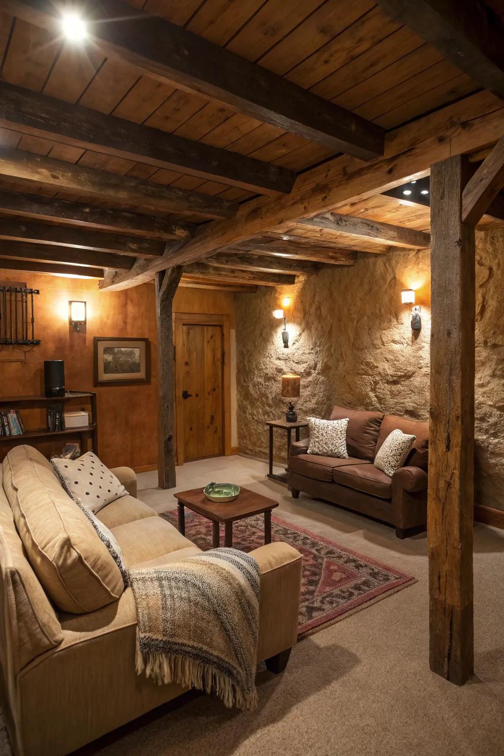 Woodsy brown walls create a warm and inviting atmosphere.