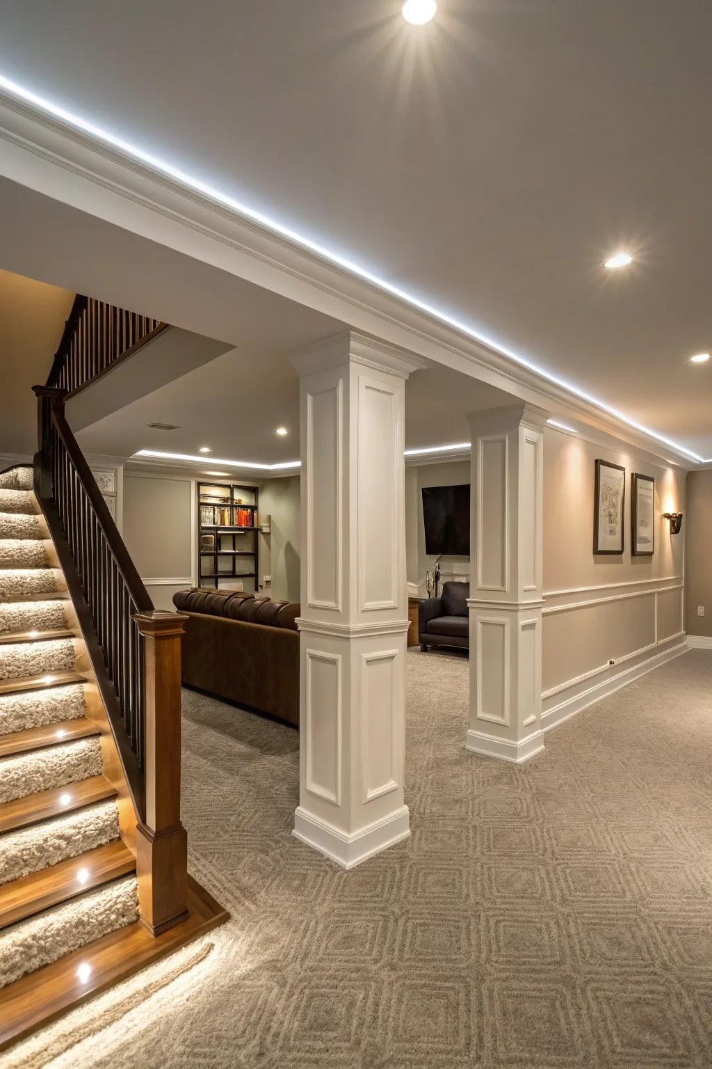 LED lighting introduces a modern, useful element.