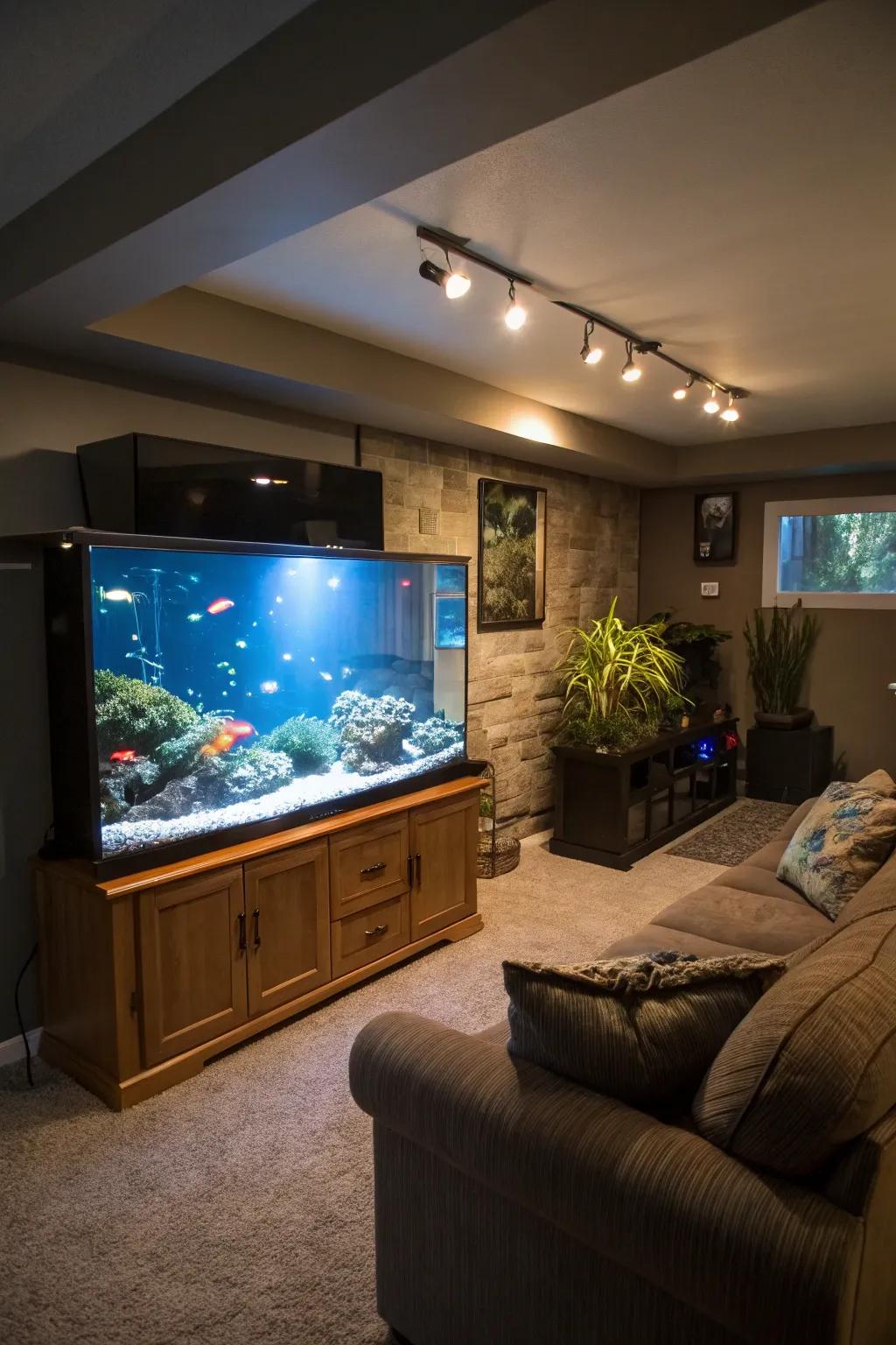 A fish tank adds a unique and soothing focal point.