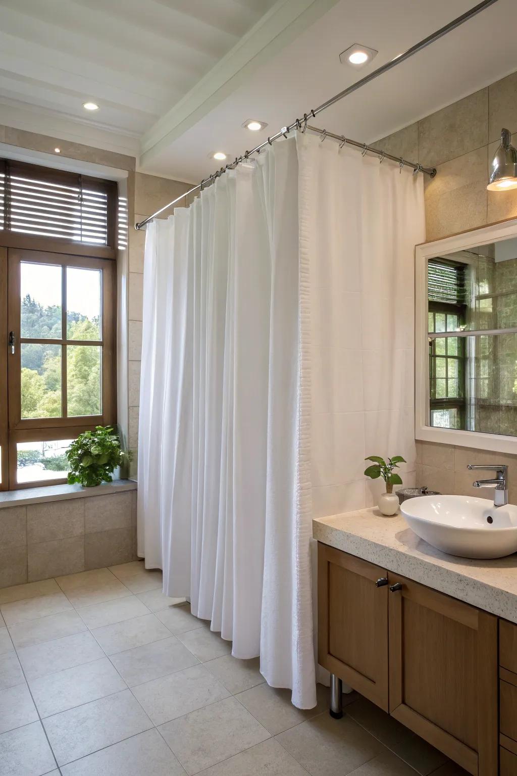 Curtain partitions provide versatility and a gentle aesthetic.