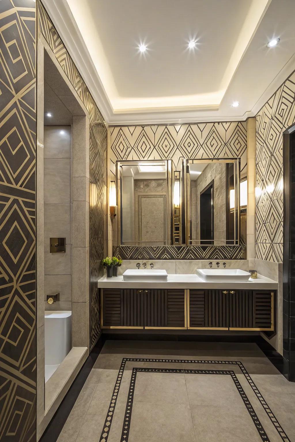 Geometric designs inject a modern art-deco inflection.