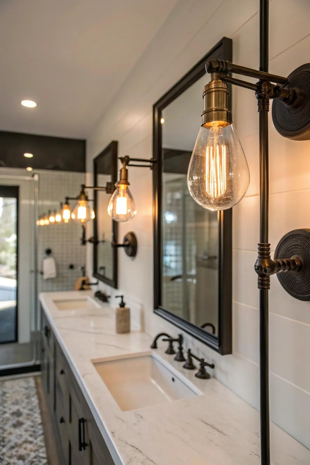 Industrial-style wall lights add edgy sophistication.