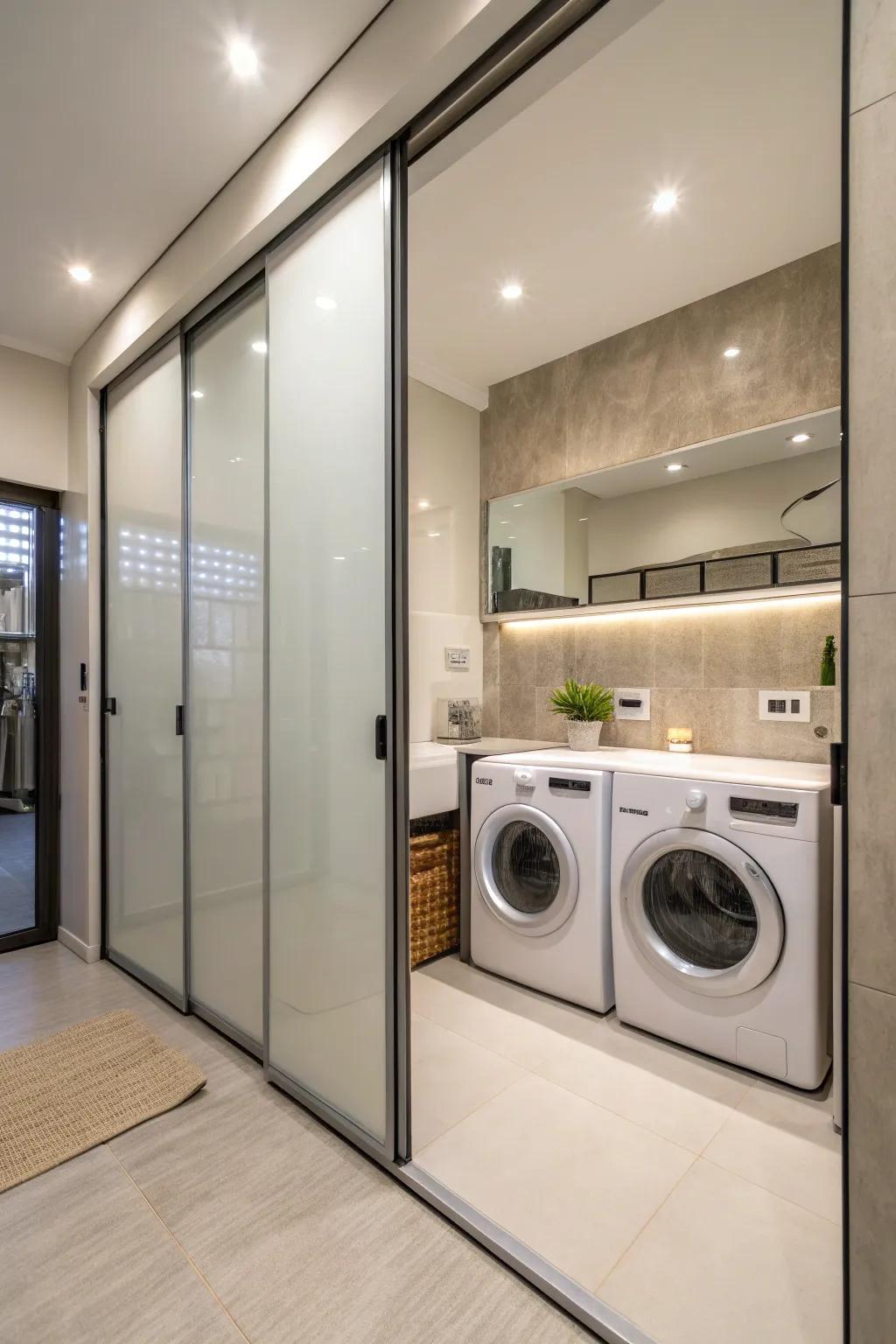 Sliding screens hide the washing area, upholding a pristine appearance.