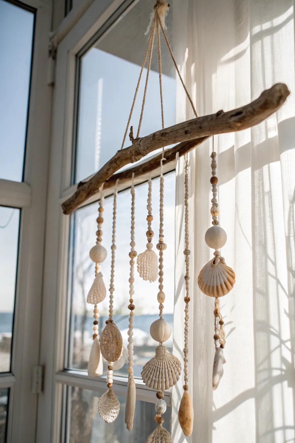 Invite the sea's soothing sounds indoors with a driftwood mobile.