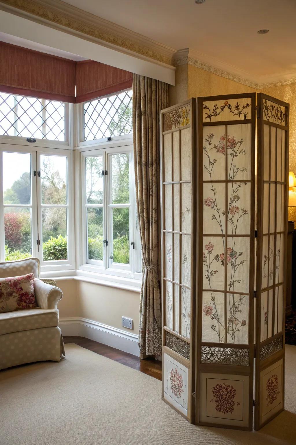Enhance privacy with a stylish folding screen.