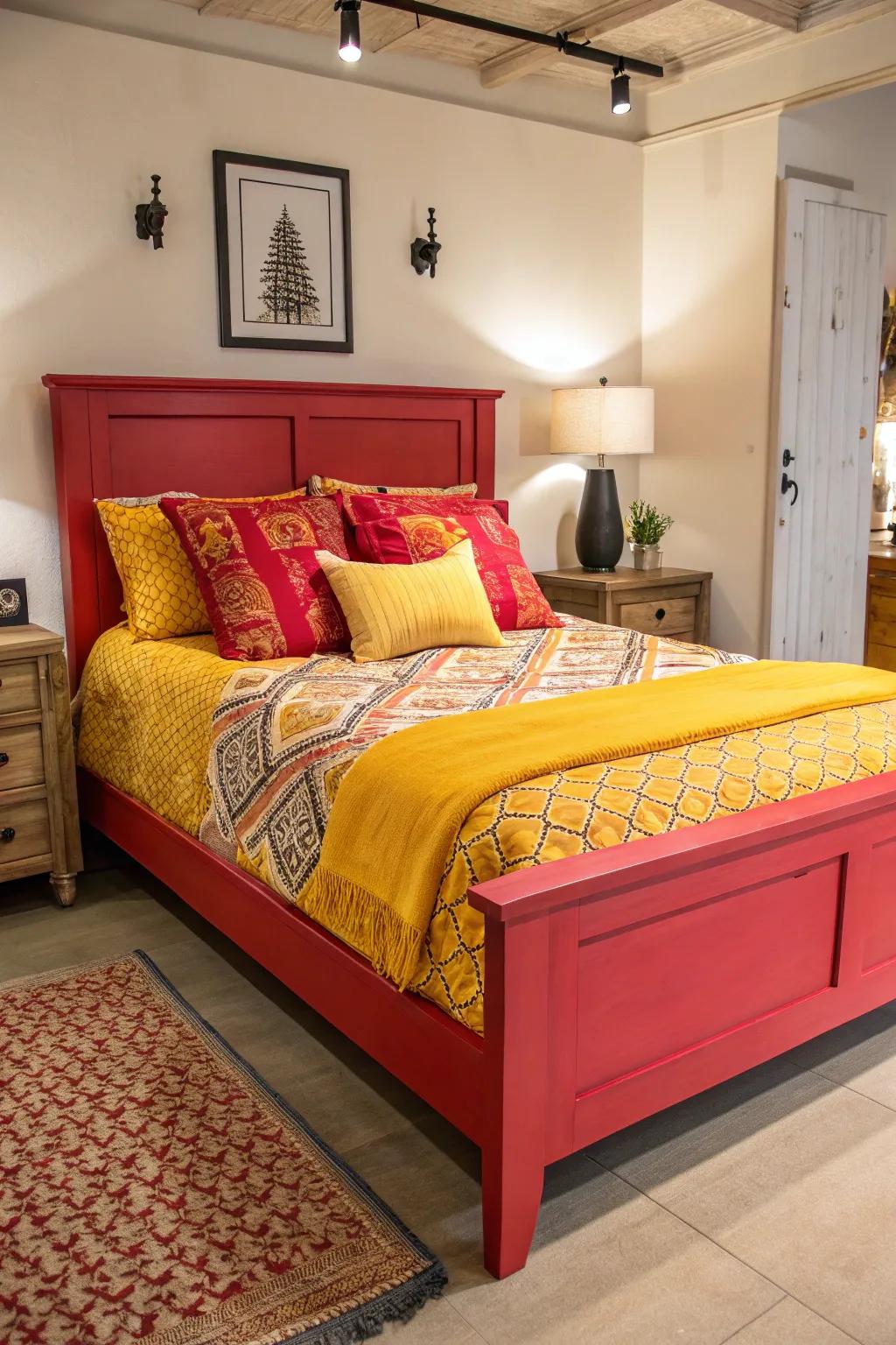 Intense colors invigorate and uplift bedroom decor.