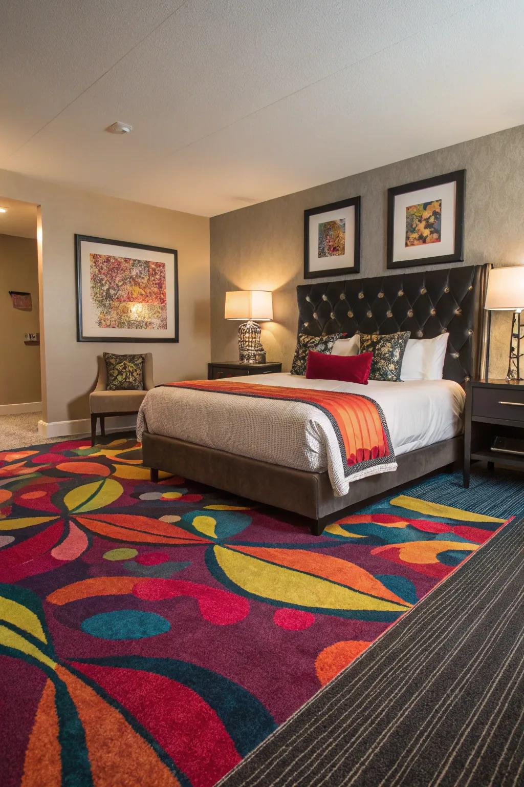 Bold colors make a striking statement in the bedroom.