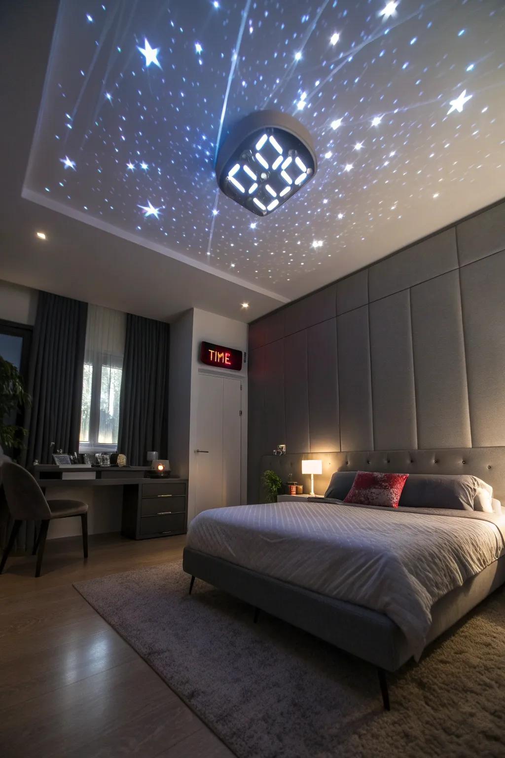 Add a modern highlight to your bedroom, a high-tech projector.