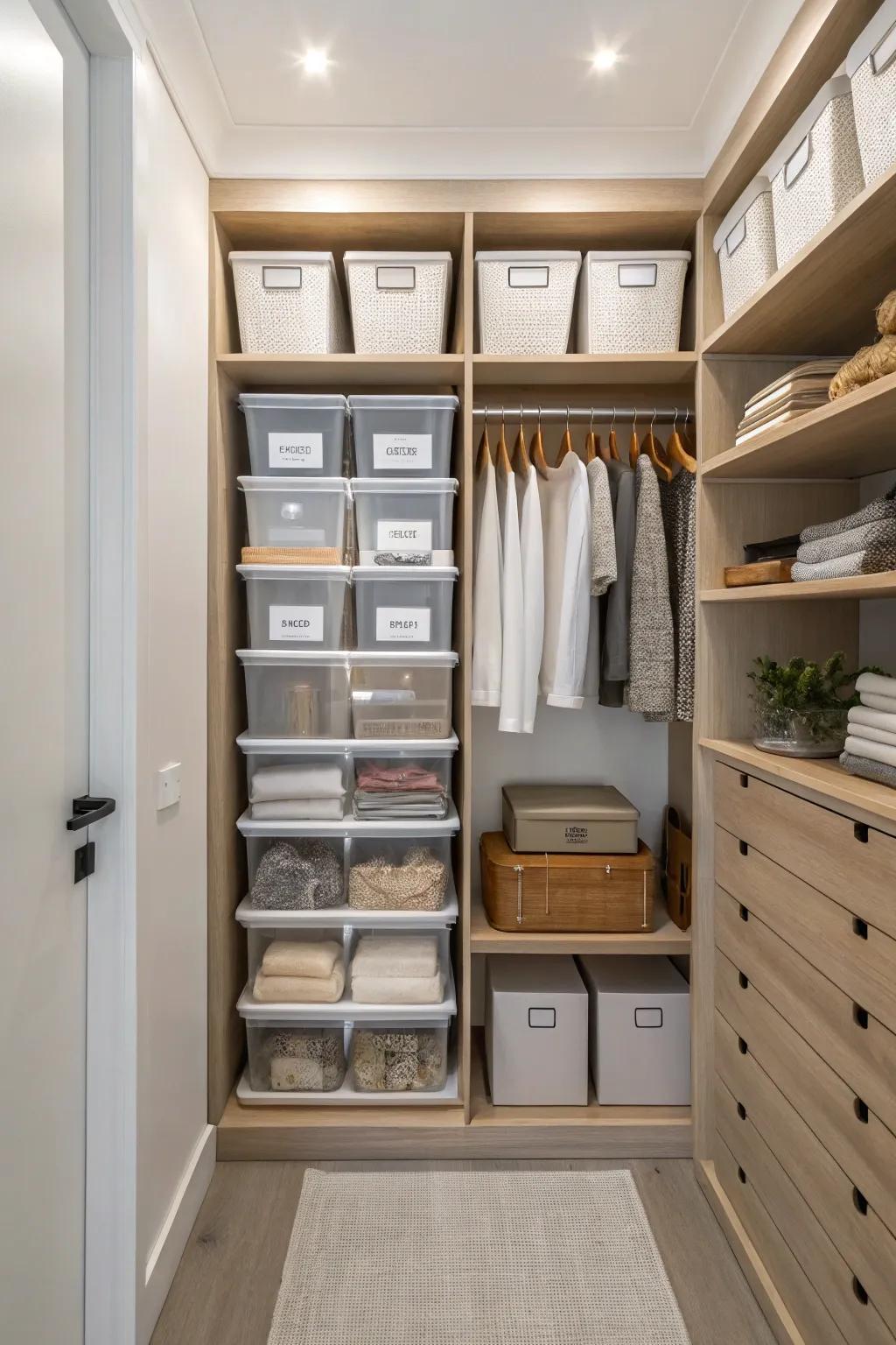 See-through containers keep your possessions visible and arranged at a glance.