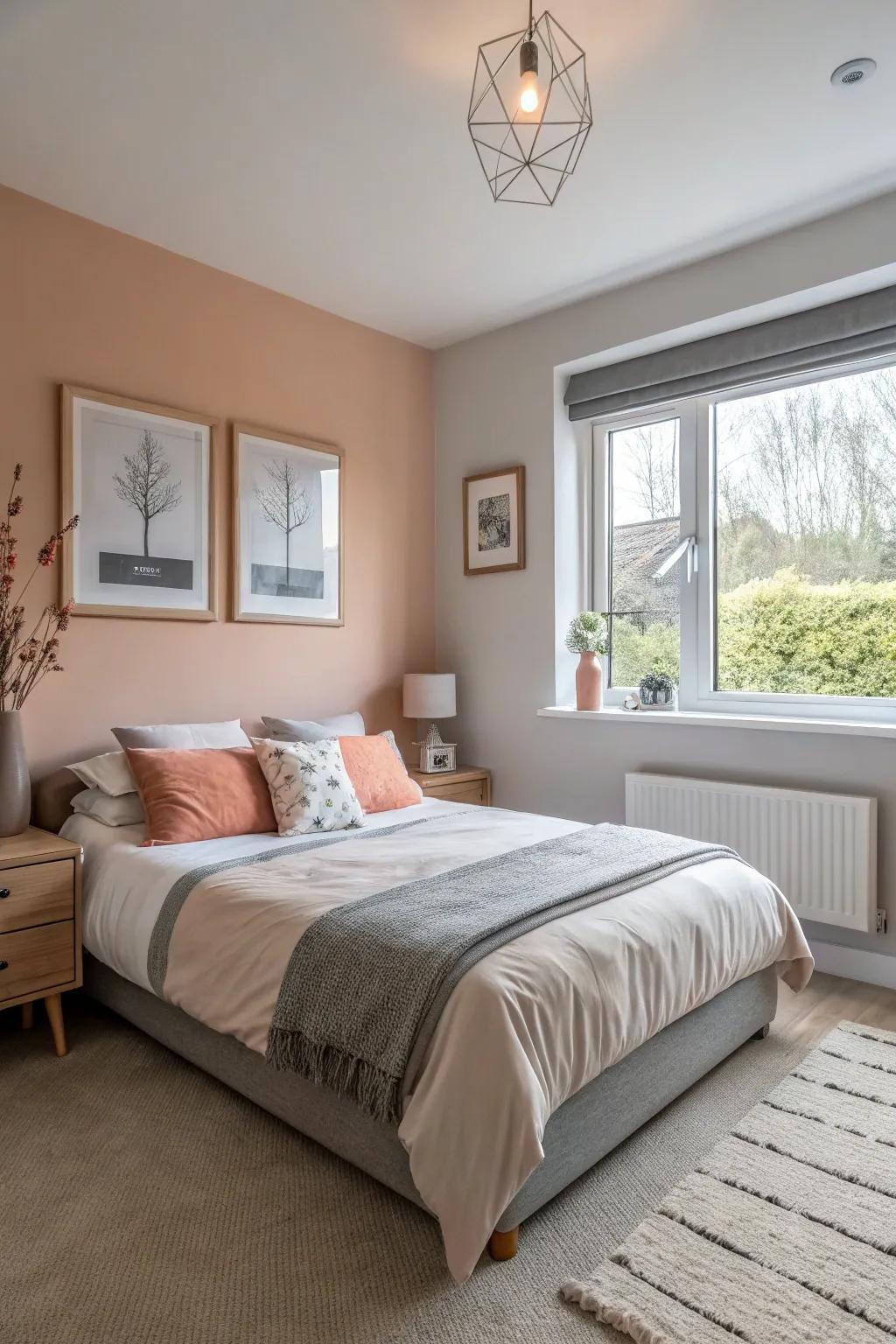 Realize fun sophistication using peach and gray.