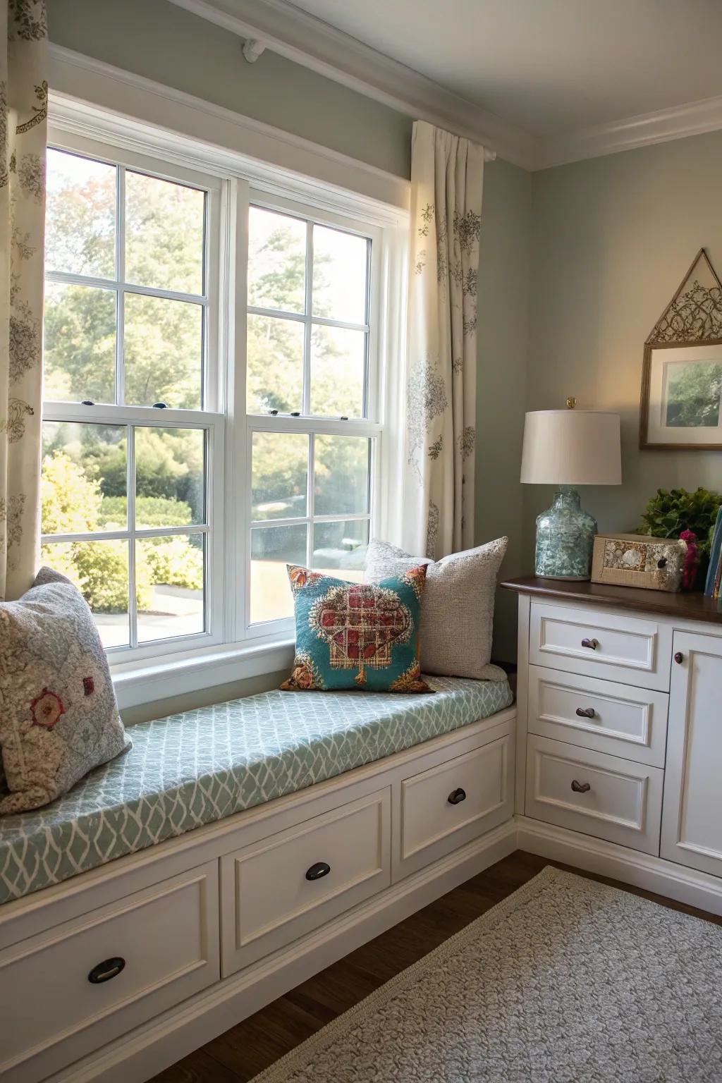 A window seat offers a perfect blend of comfort and view.