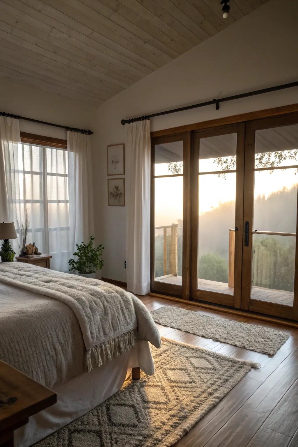 Frosted glass provides privacy while softening the natural light.