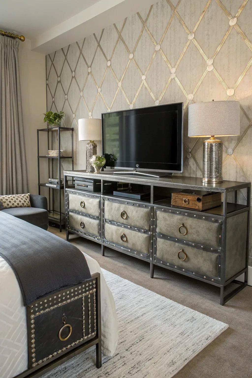 Steel accents add an industrial chic vibe.