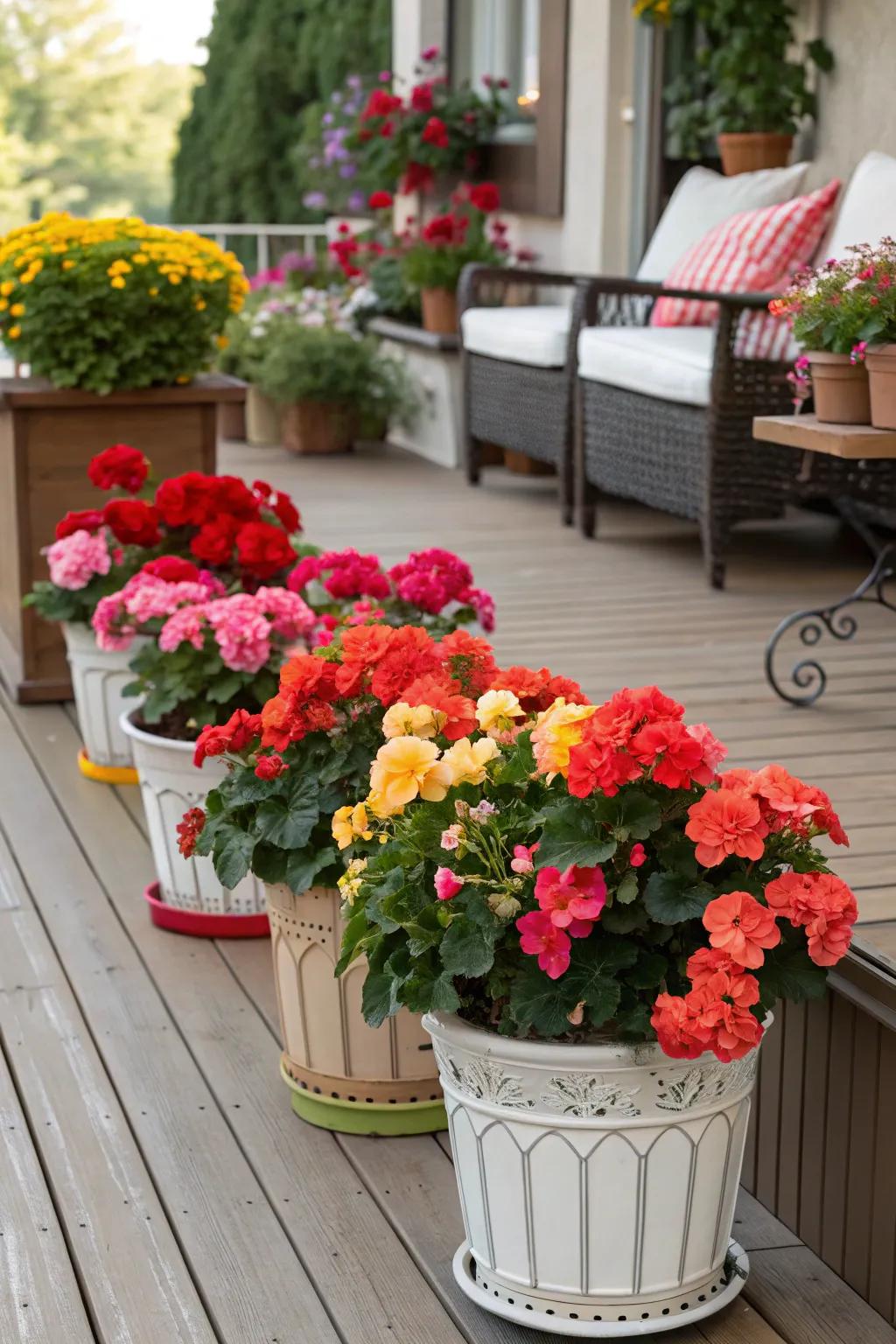 Container begonias add color and versatility to exterior spaces.