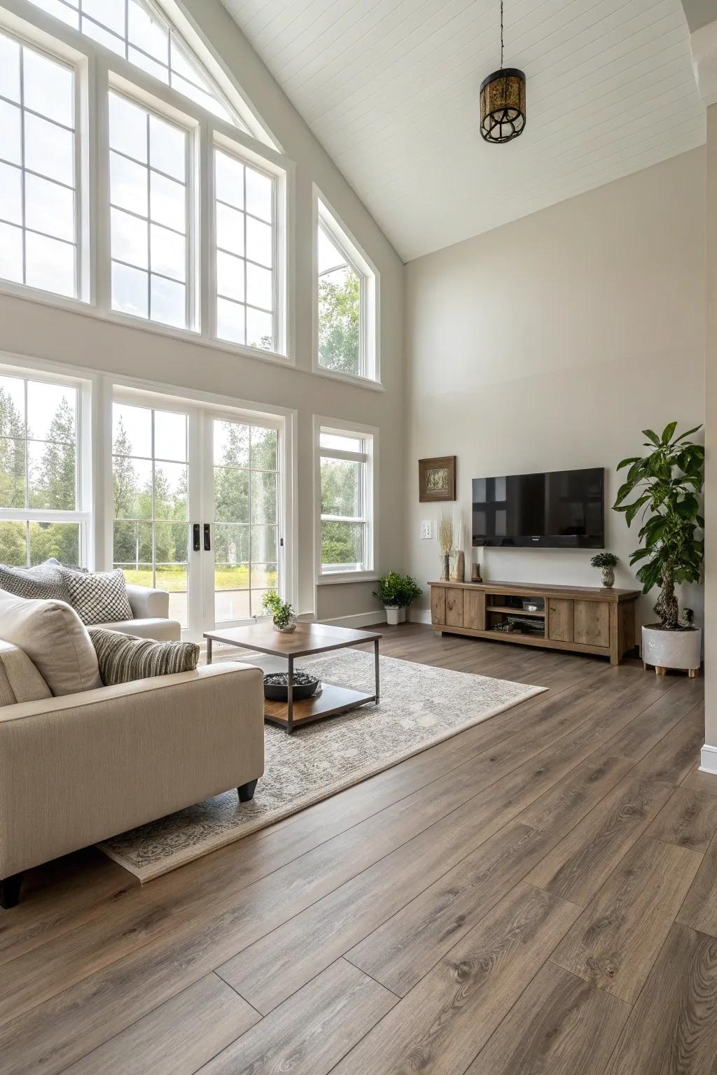 Laminate flooring offers a smooth look that&rsquo;s easy to maintain.