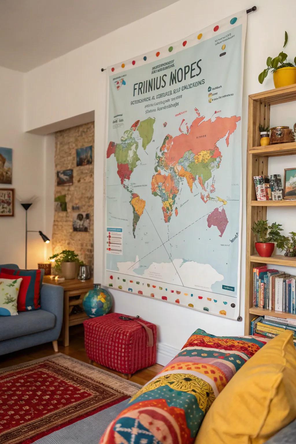 A travel blueprint collage capturing friends' shared escapades across the globe.