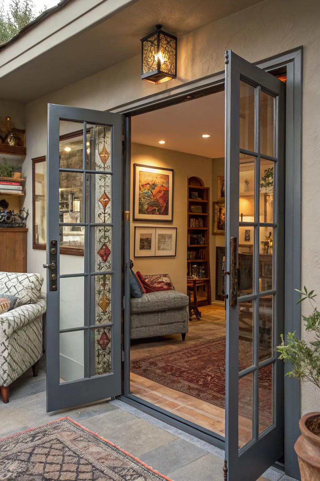 Hand-fashioned accents introduce a personal and unique touch to bifold doors.