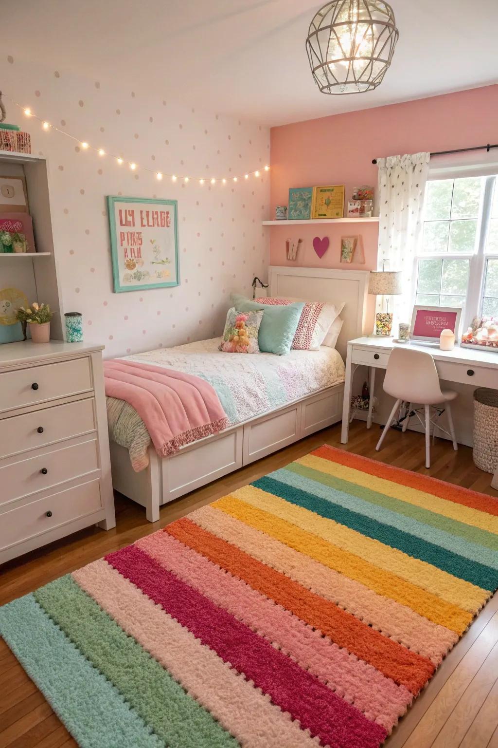 A striking rug that unifies the room's color choices.