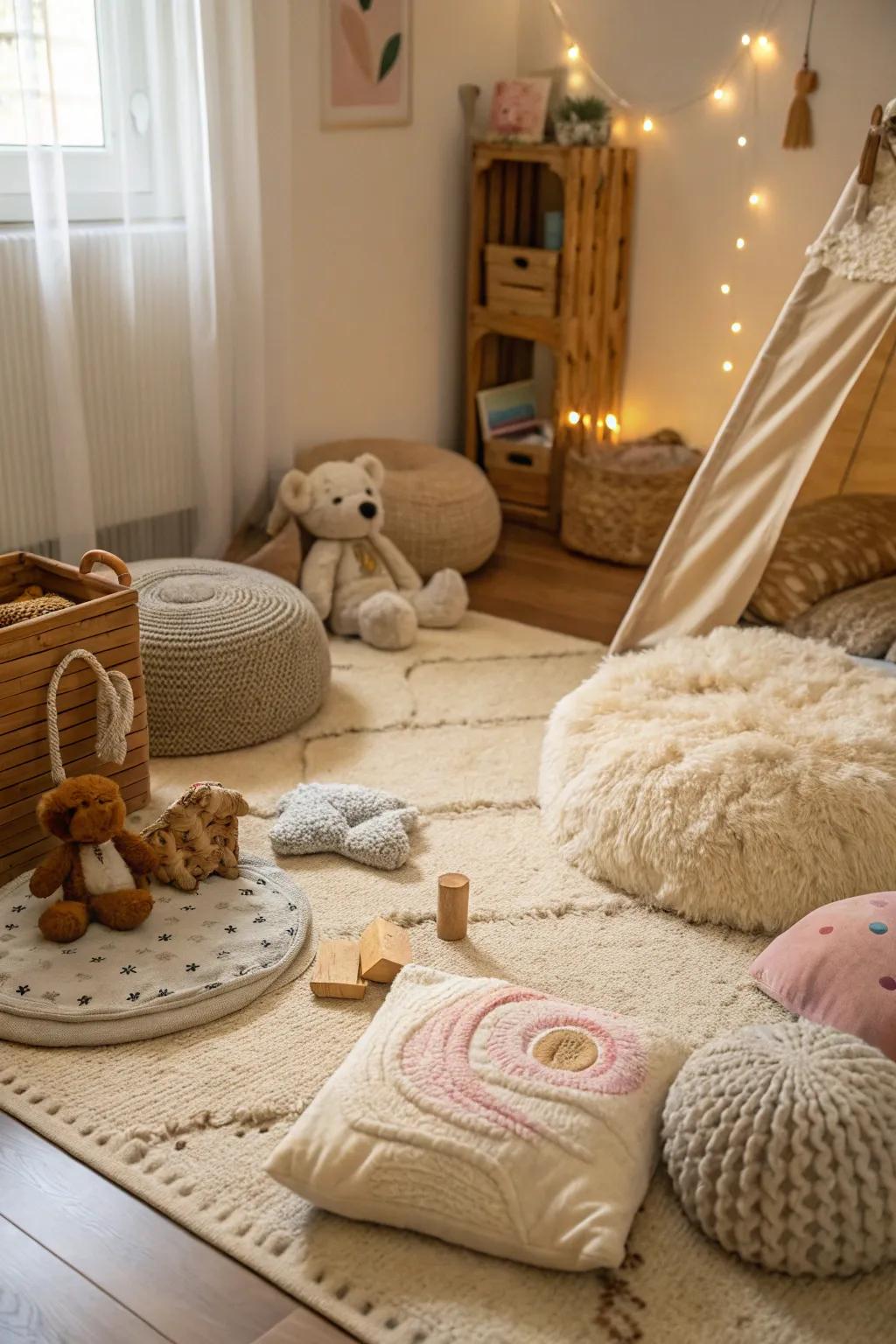 Create a warm and inviting playroom with soft textures.