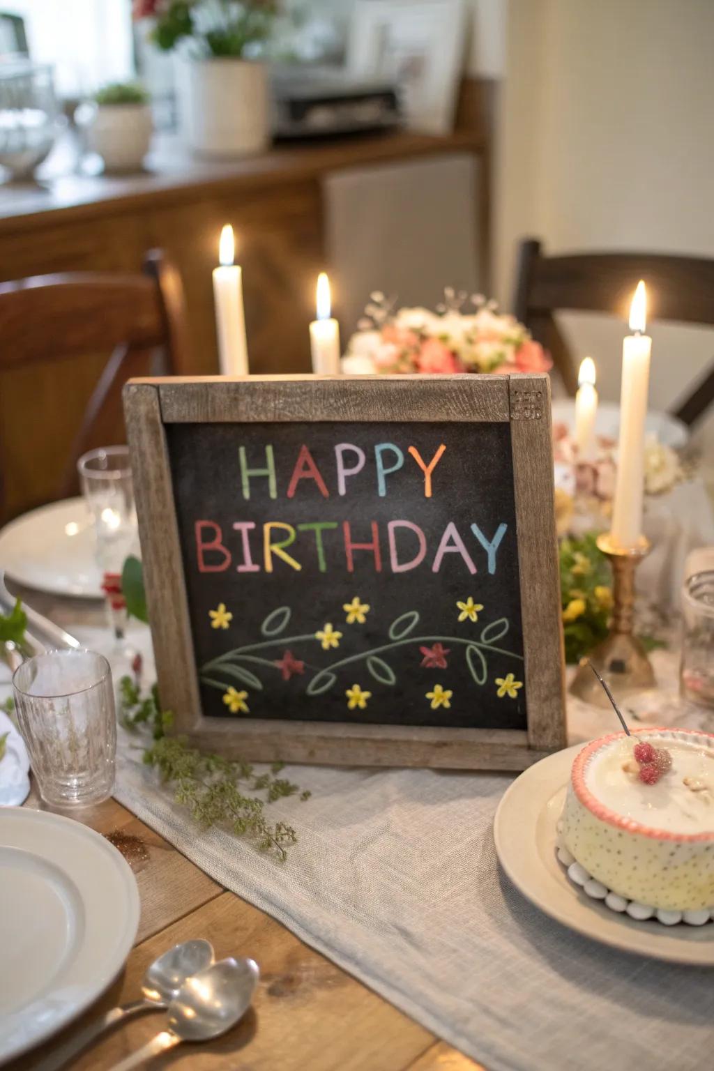 A stylish slate centerpiece introduces a personal touch to the celebration.