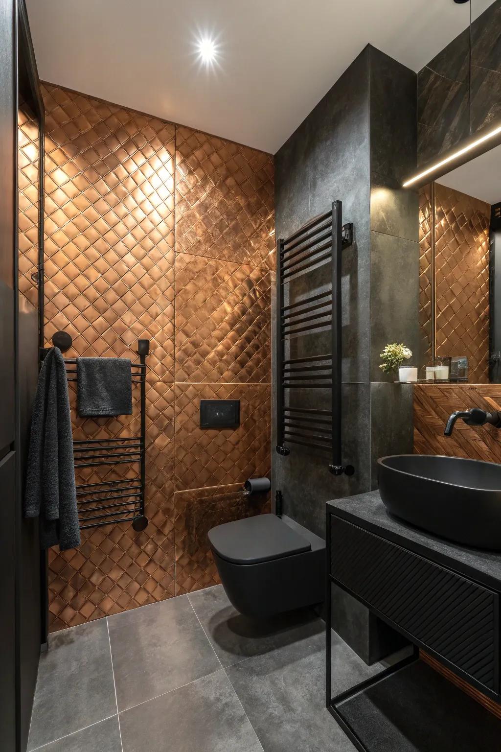 A copper mosaic partition transforms into a dazzling centerpiece.