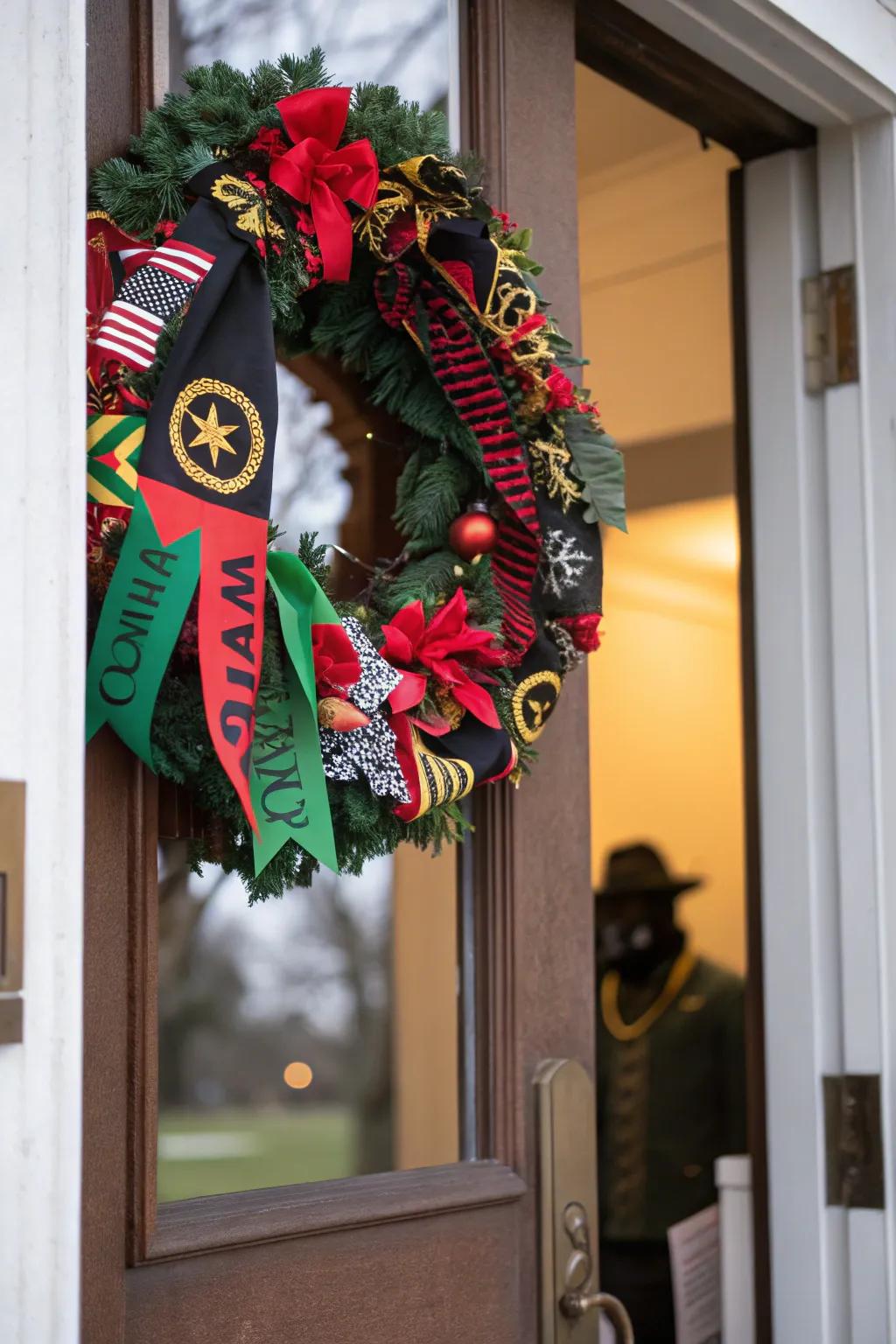 A Black heritage wreath gives a warm welcome.