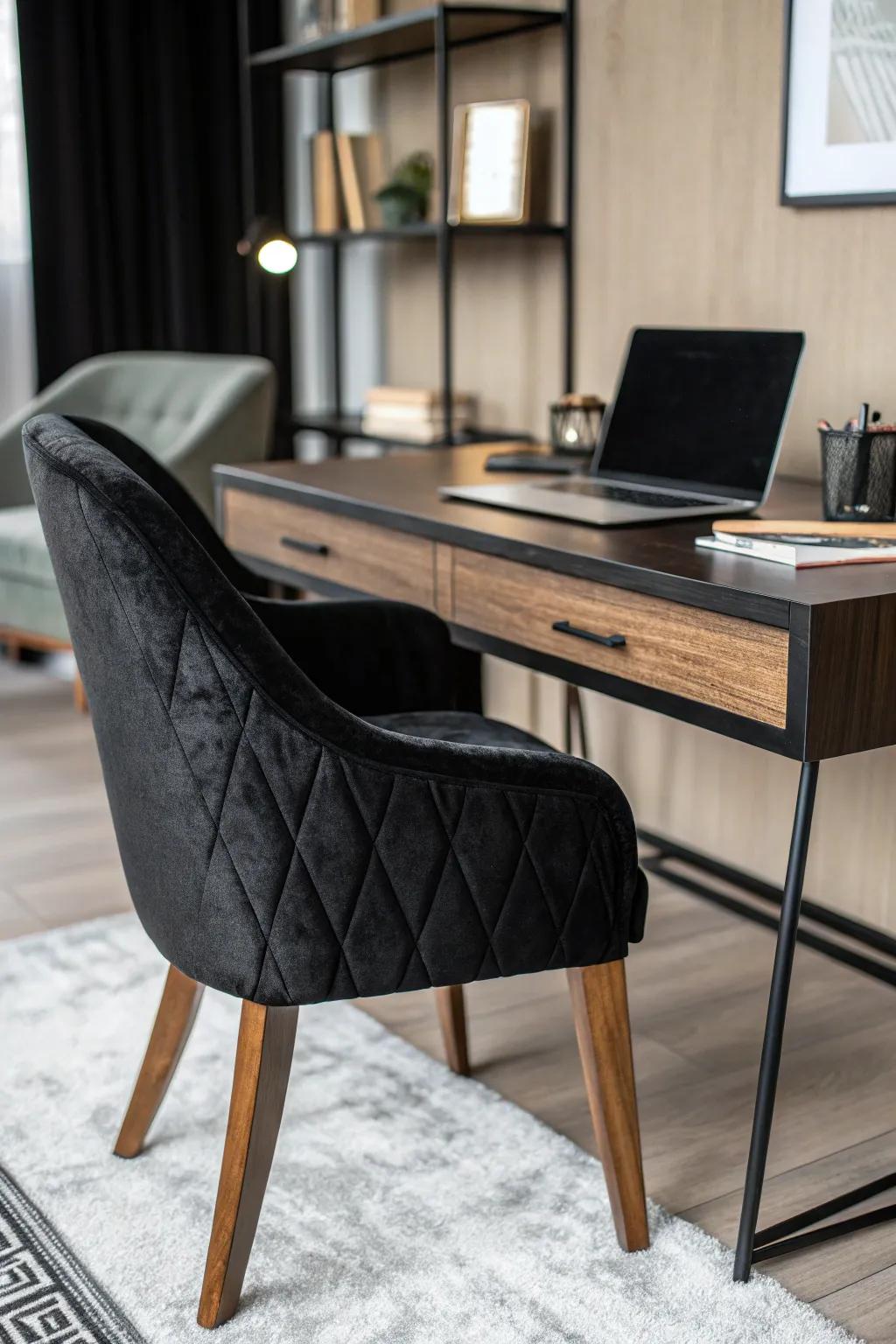 A textured office feeling rich and welcoming.