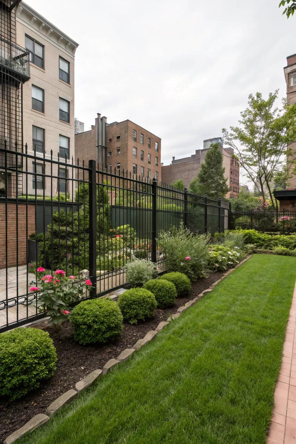 Craft a peaceful retreat in the city with a dark steel-strand barrier.