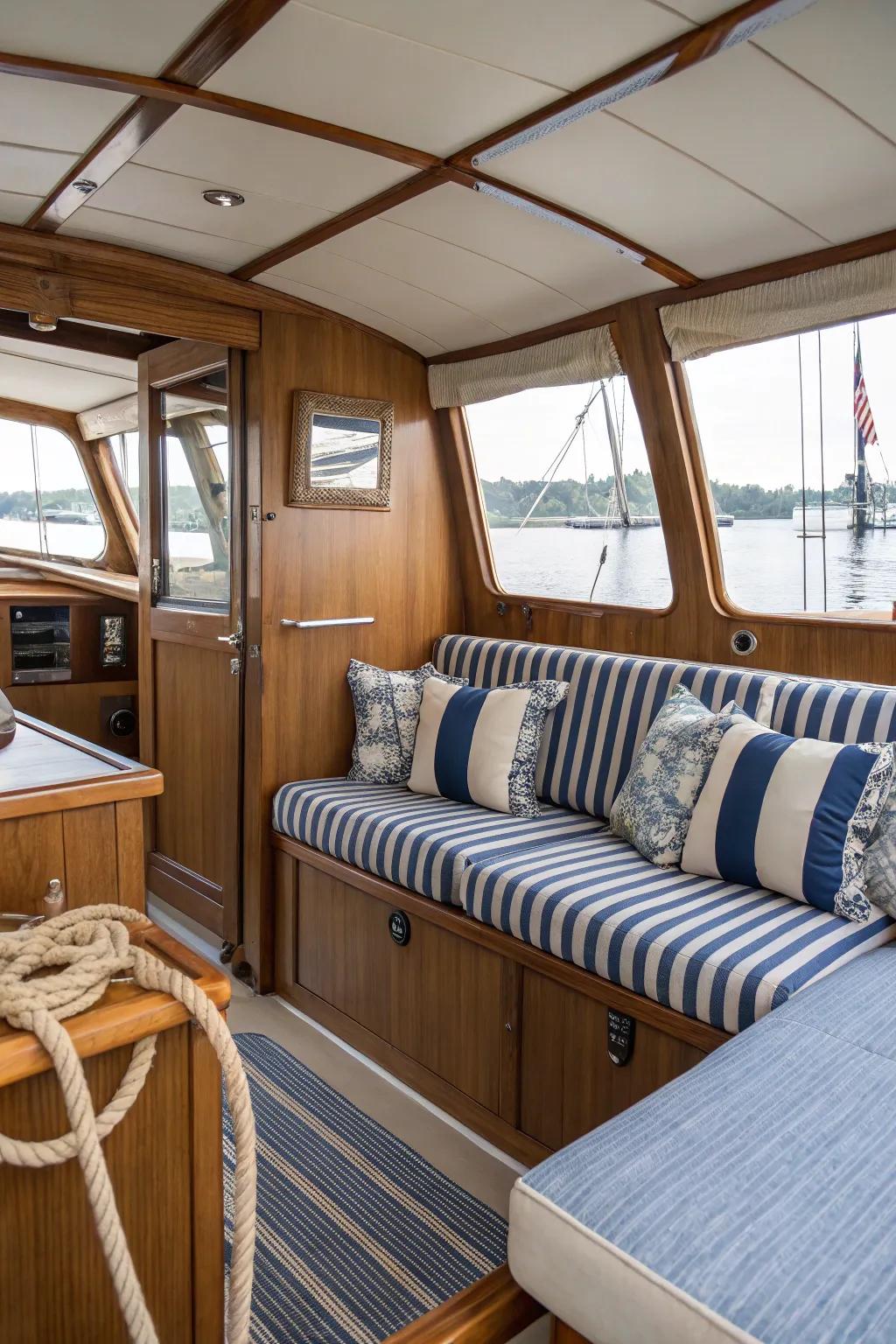 Embrace maritime motifs for a harmonious and thematic boat interior.