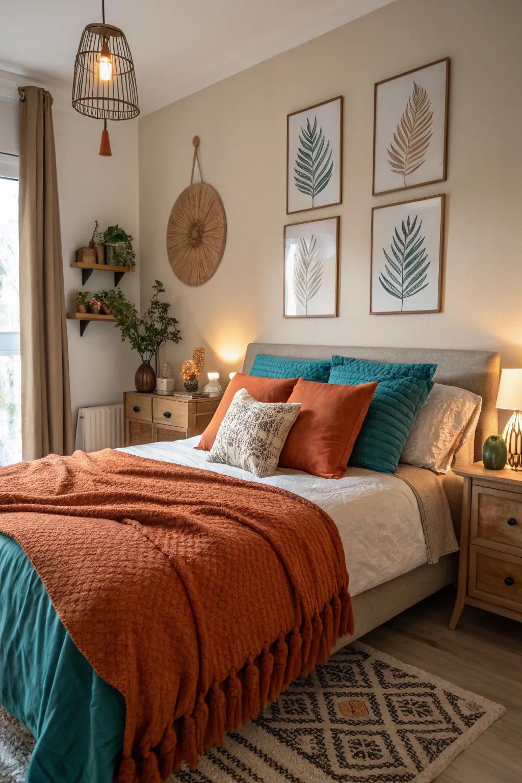 Teal details crafting a striking contrast.