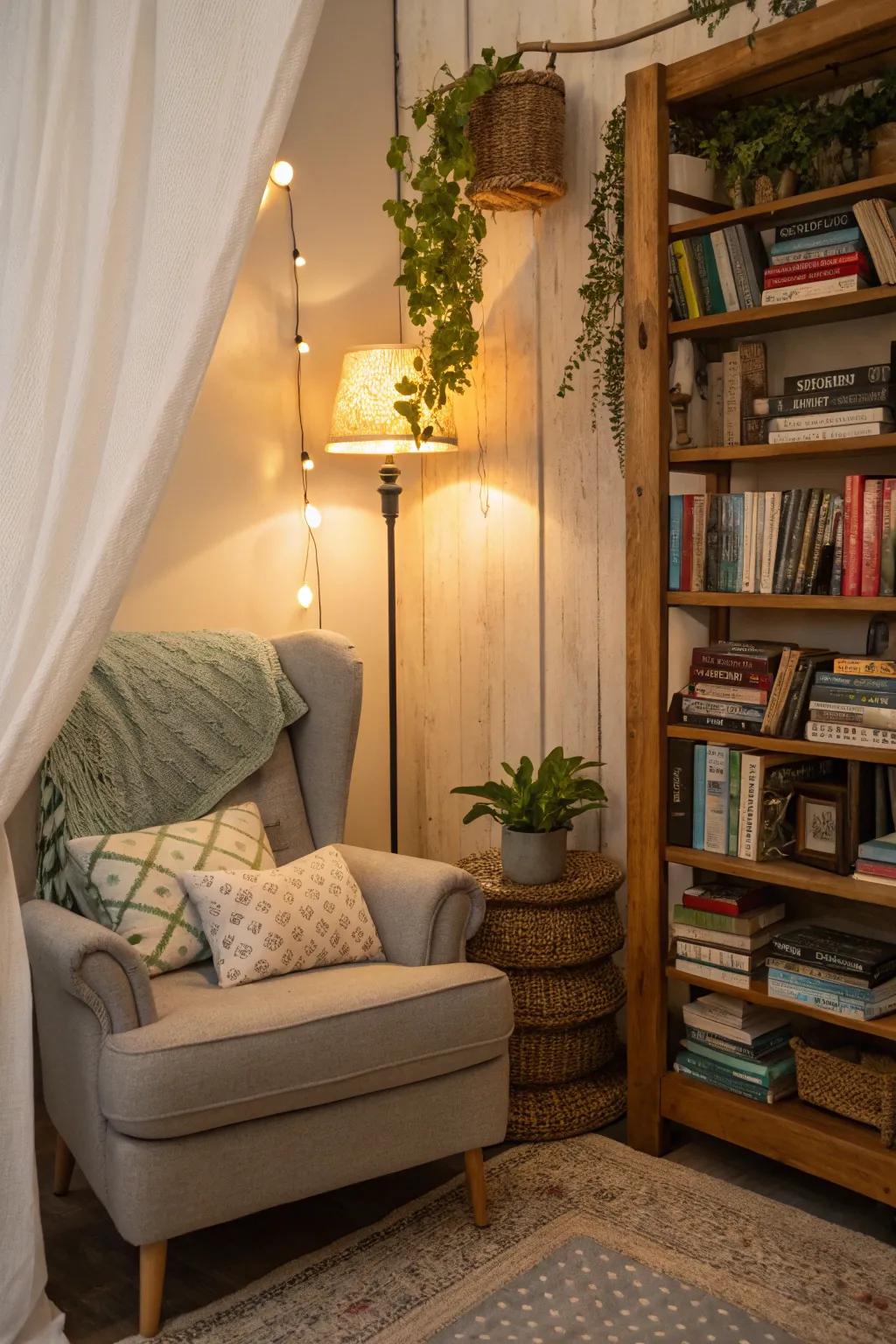 A snug corner nook, maximizing small spaces.