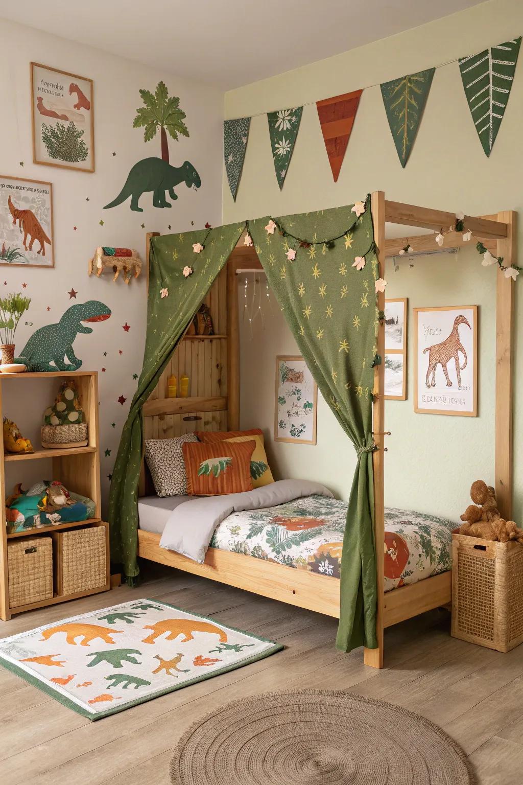 Go back in time using this dinosaur-themed canopy bed.