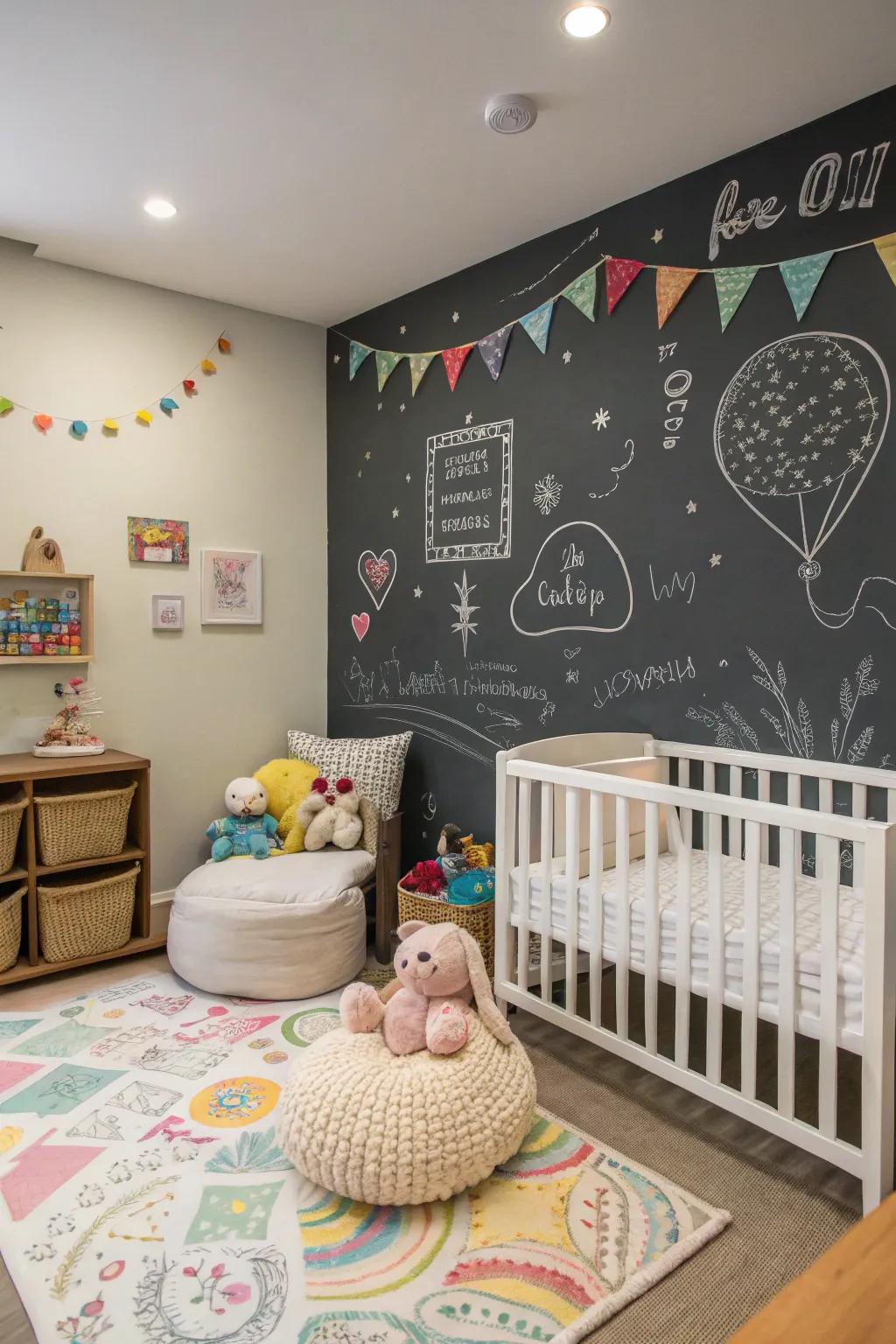 A writing board wall encourages creativity and interaction.