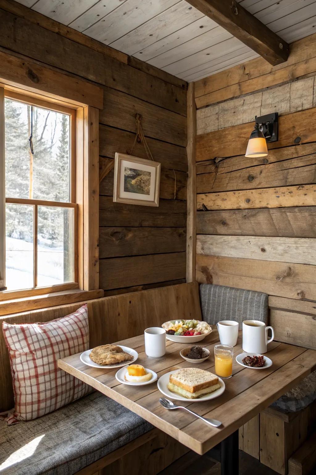 Rustic pieces bring warmth and texture to your breakfast nook.