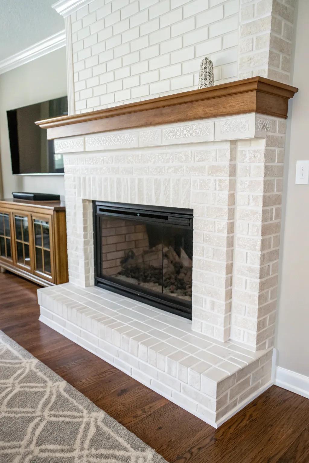 Applying peel and stick tiles presents a simple, fashionable update for your fireplace.
