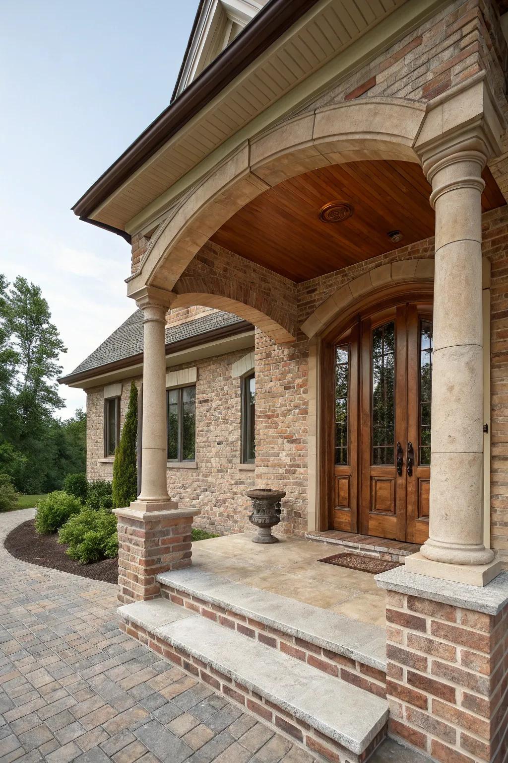 Brick and stone merge to create a porch with timeless elegance.