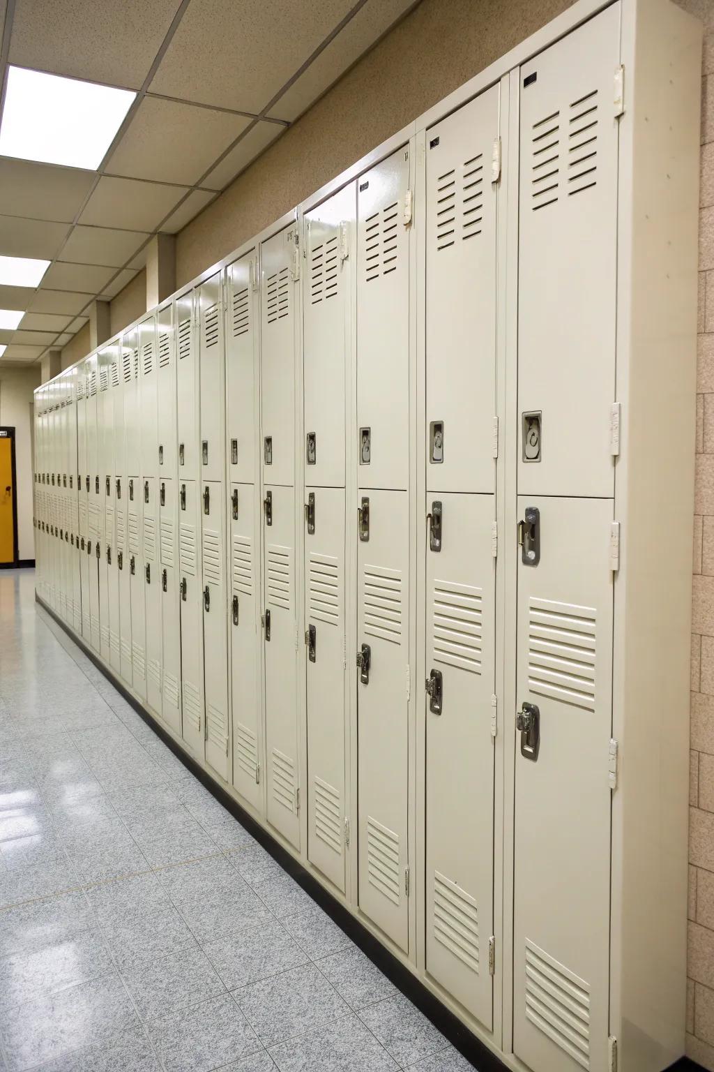 Maintain clutter hidden with lockers that include doors.