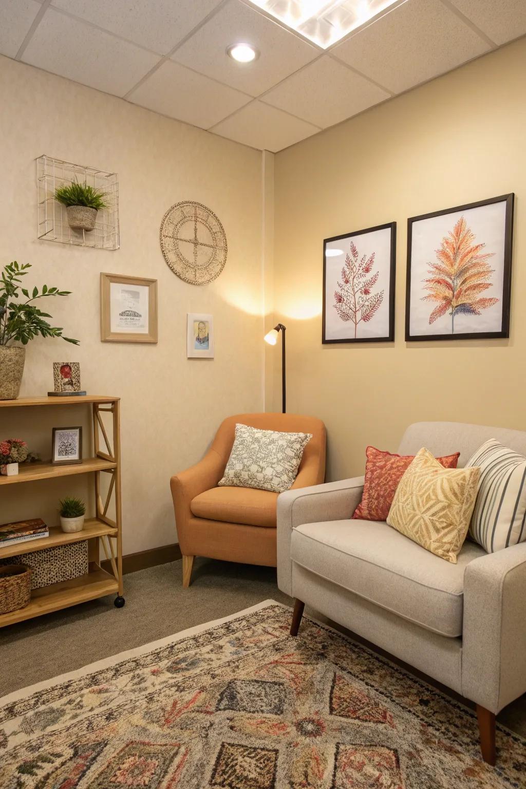 Colorful accents introduce energy to the design.