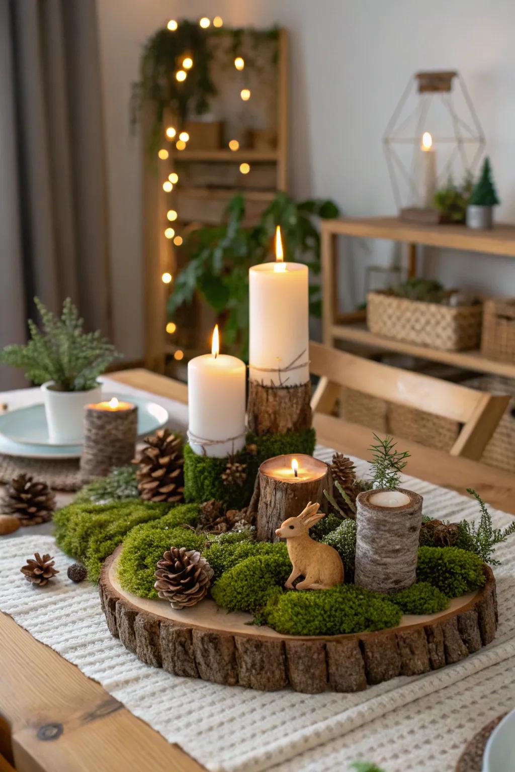 A woodland scene with lights adds a fairy tale accent to your decor.