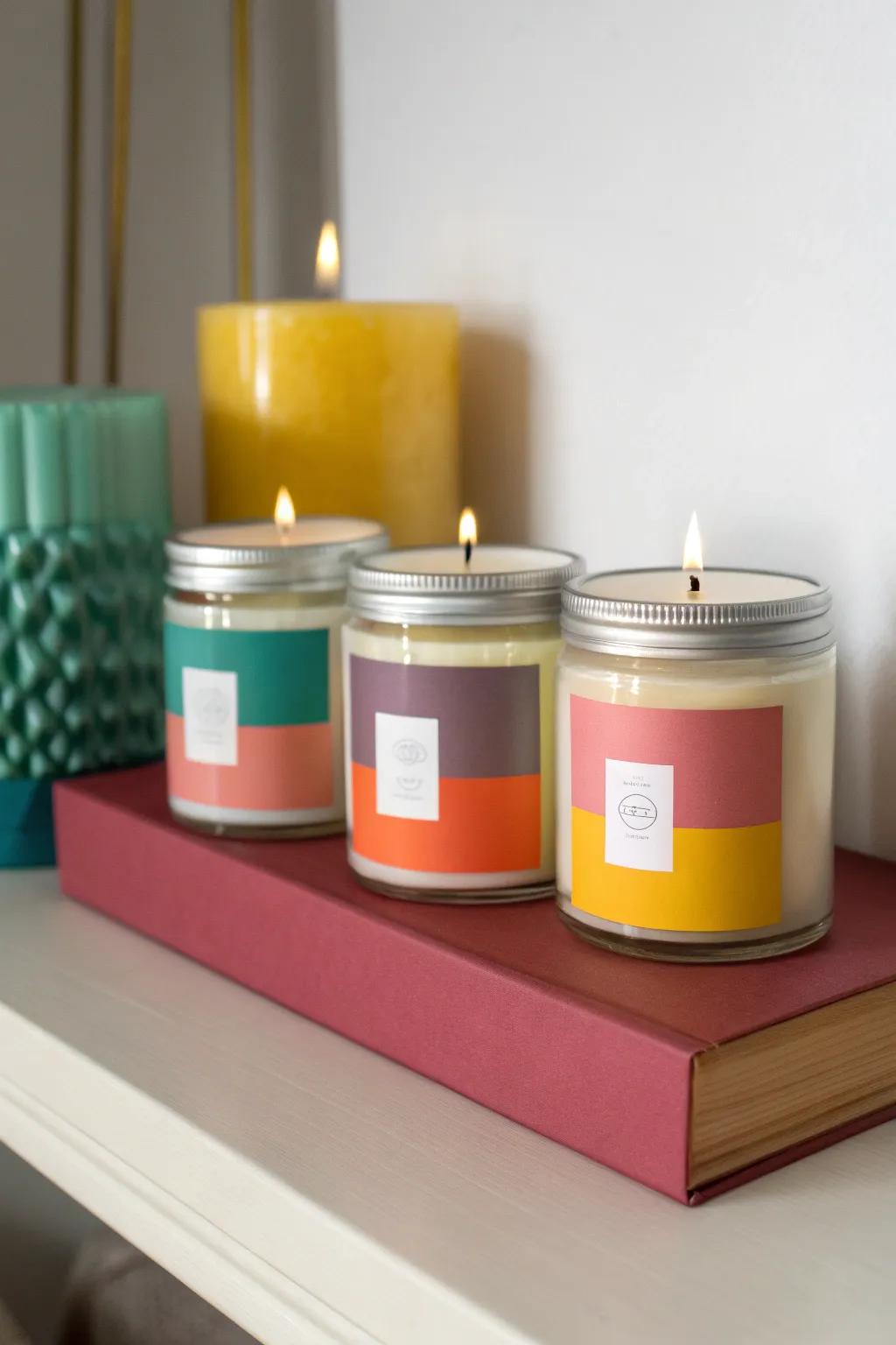 Hue coordinated candle labels for a unified design.