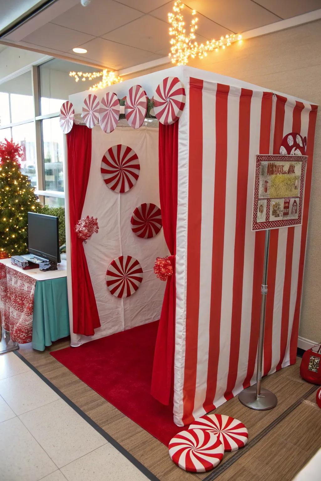 Seize cheerful moments at a peppermint-themed photo station.