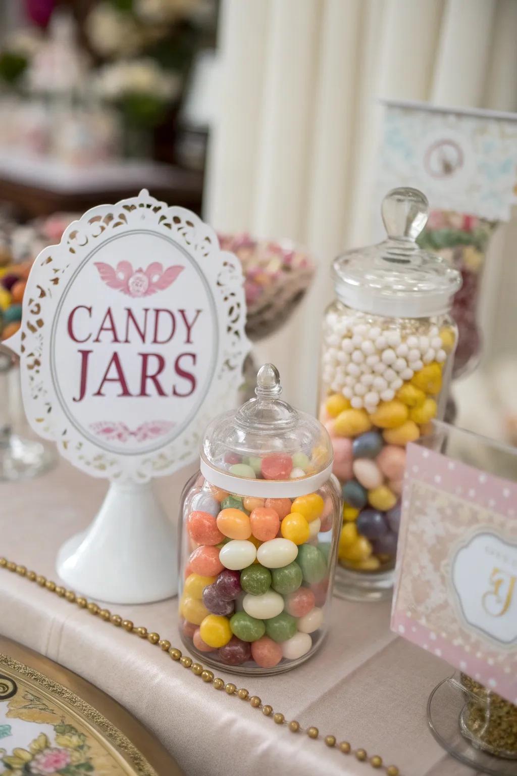 Personalized labels add a unique touch to candy displays.
