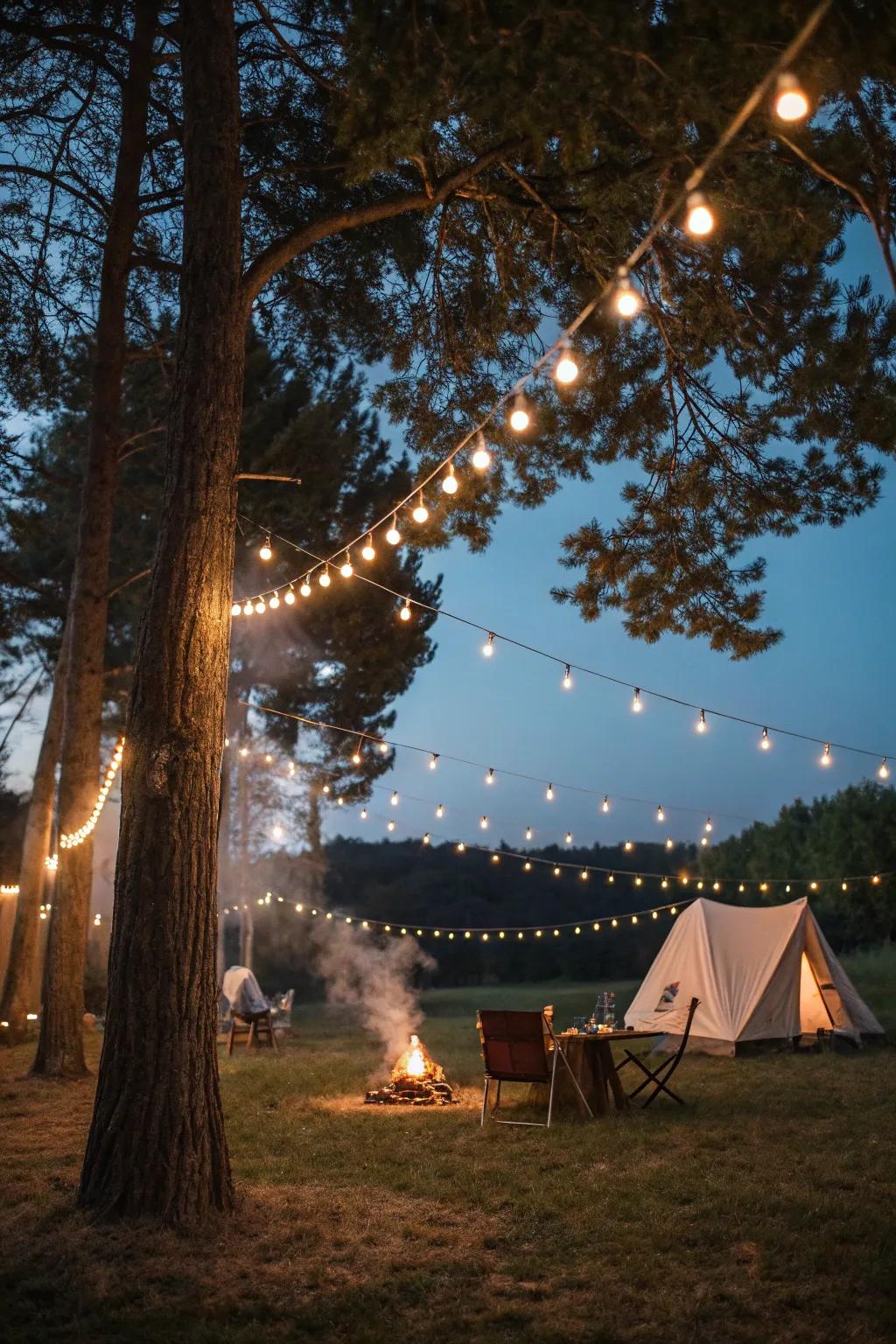 Enhance your campsite's atmosphere with charming string lights.