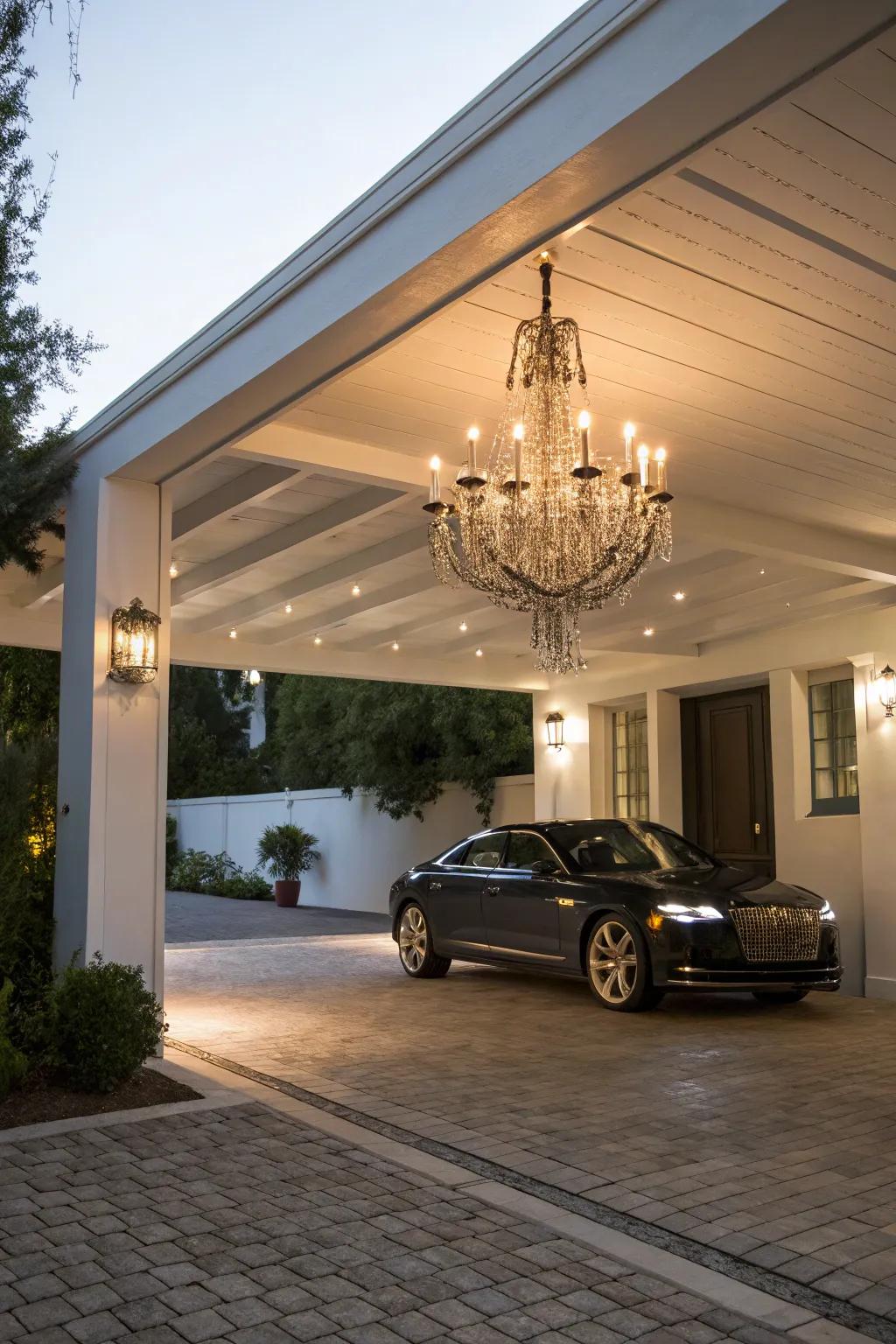 Chandeliers impart sophistication to your carport.