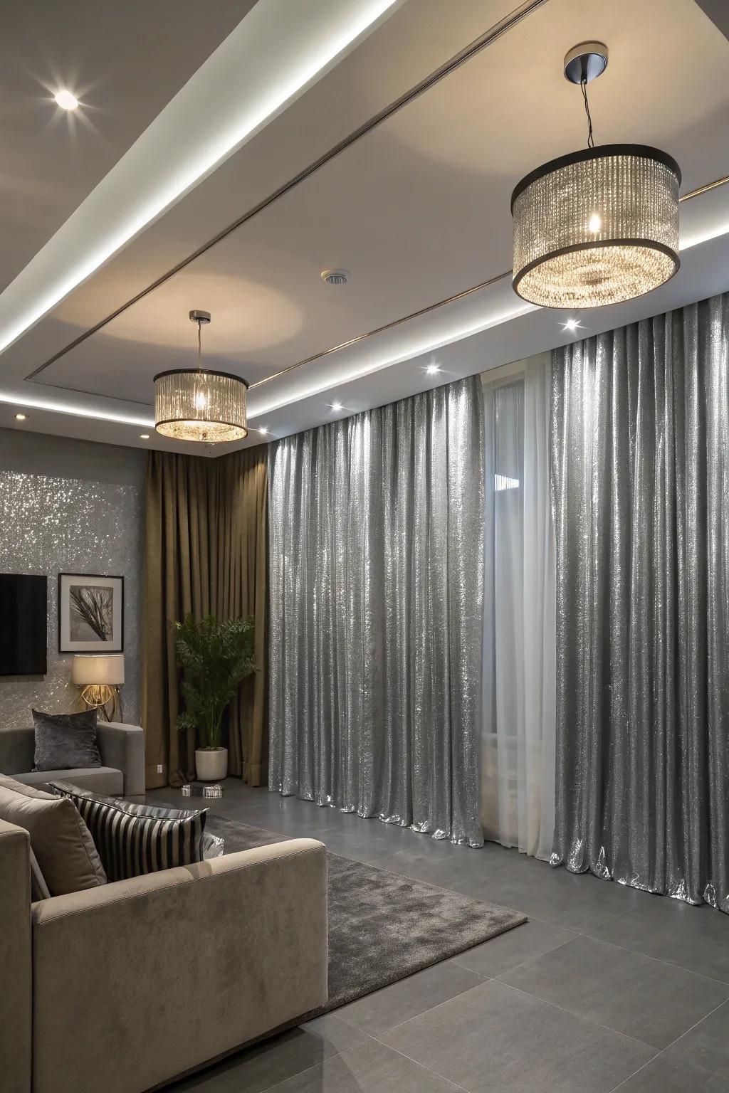 Reflective curtains enhancing the room's lighting
